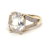 14K Gold 6ct White Topaz & Diamond Ring (sz 7)