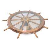 60' Mahogany Ships Wheel Coffee Table w/ Glass Top
