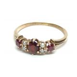 Victorian 10K Gold Garnet & Seed Pearl Ring sz 8