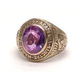10K Gold Purple Sapphire St Mary Class Ring sz 6