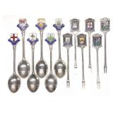 12 English Sterling Silver Souvenir Spoons & Picks