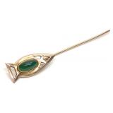 Antique 10K Gold Cabochon Jade Stick Pin