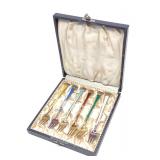 Denmark Sterling Silver Enamel Hors d'oeuvre Forks