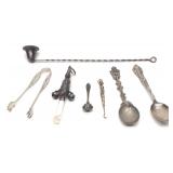 7 Sterling Silver Rattle, Button Hook & Flatware