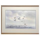 Ned Ewell Original Watercolor of Ducks w/ Blind
