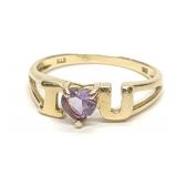 10K Yellow Gold 'I Love You' Amethyst Ring sz 7