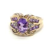 10K Yellow Gold Amethyst & Diamond Ring (sz 7)