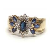10K Gold Marquise Sapphire & Diamond Cluster Ring