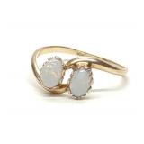 10K Yellow Gold Double Opal Bypass Ring sz 7