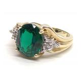 10K Gold Lab Grown Emerald & Diamond Ring (sz 7)