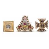 (3) 14 karat Yellow Gold Fraternal Pins