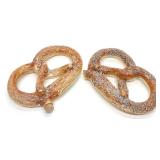 2 Antique Ceramic Pretzel Whiskey Flasks