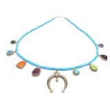 Navajo Sterling Turquoise Squash Blossom Necklace