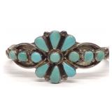 Sterling & Petit Point Turquoise Cuff Bracelet