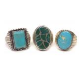 3 Native American Sterling Silver Turquoise Rings