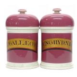 2 Pink 19th C. Ceramic Apothecary Pharmacy Jars