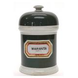 Green 19th C. Ceramic Apothecary Pharmacy Jar