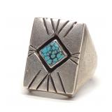 Native American Sterling & Turquoise Ring sz 10.75