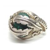 Native American Sterling & Malachite Feather Ring