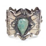Mexico Sterling Silver Carved Hinged Cuff Bracelet