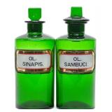 2 Green Apothecary Label Under Glass Drug Bottles
