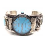 Navajo Jameson Lee Sterling & Turquoise Cuff Watch
