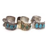 3 Native American Sterling & Turquoise Watch Cuffs