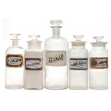 5 Apothecary Label Under Glass Drug Store Bottles
