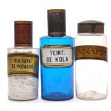 3 Antique Apothecary Tole Lid Pharmacy Bottles
