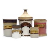 5 19th C. Ceramic Apothecary Painted Label Jars