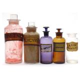 5 19th C. Apothecary Glass Druggist Shop Bottles
