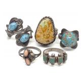 5 Sterling Silver & Turquoise Rings