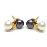 10K Gold Black & White Pearl Earrings