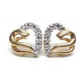 10K Two Tone Gold Heart & Diamond Earrings