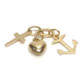 14K Yellow Gold Heart Cross & Anchor Charm Pendant