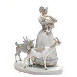 Lladro 1001 Shepherdess with Goats Figurine