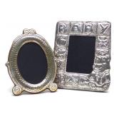 2 Sterling Silver & Wood Embossed Picture Frames