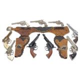9 Vintage Western Cap Gun Toy Pistols w/ Holster