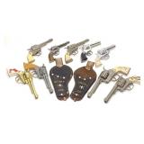 9 Vintage Western Cap Gun Toy Pistols w/ Holsters