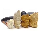 4 Carved Meerschaum Head Tobacco Pipes