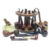 14 Vintage Estate Tobacco Pipes w/ Stand & Ashtray