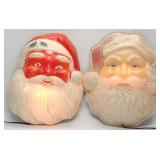 2 Vintage Light Up Blow Mold Christmas Santa Faces