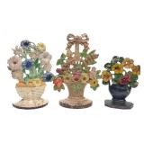 3 Hubley Flower Cast Iron Doorstops #189, 105, 470