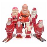 7 Vintage Celluloid Christmas Santa Toys (skiing)