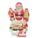 5 Vintage Celluloid Santa Christmas Toys & Rattles