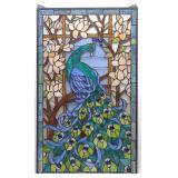20x33' Stained Glass Panel of Peacock Bird