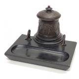 Bronze & Black Slate Neoclassical Style Inkstand