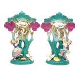 Pair of 19th C. German Boy & Girl Under Tree Vases