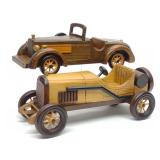 2 Wooden Model Cars of Early 1900s Roadster Coupes