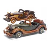 2 Classic Roadster Open Top Wooden Toy Car Models